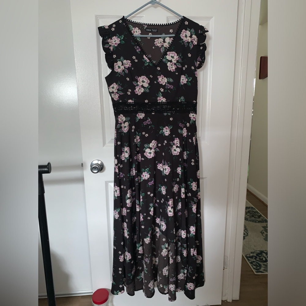 Women’s Black and Floral Maxi Dress